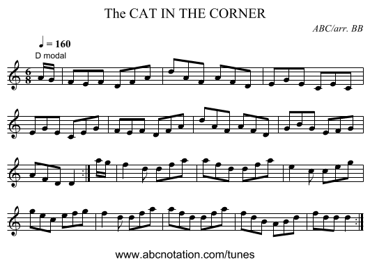 CAT IN THE CORNER, The - staff notation