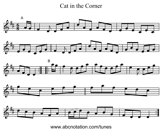 Cat in the Corner - staff notation