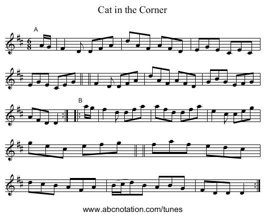 Cat in the Corner - staff notation