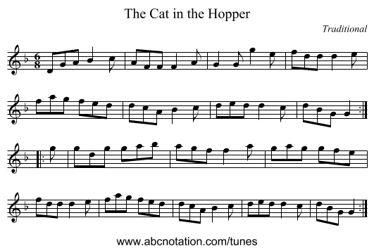 Cat in the Hopper, The - staff notation