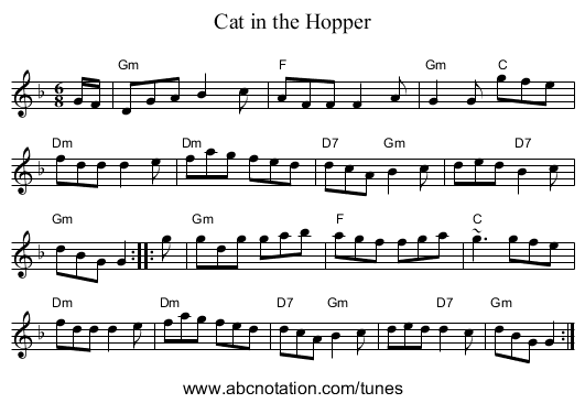 Cat in the Hopper - staff notation