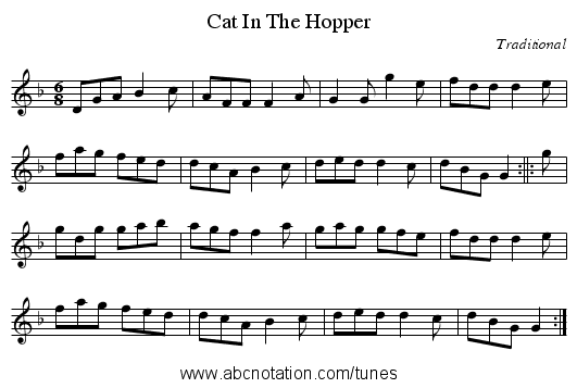 Cat In The Hopper - staff notation