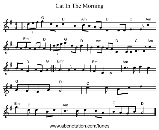 Cat In The Morning - staff notation