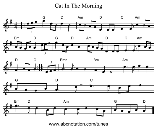 Cat In The Morning - staff notation