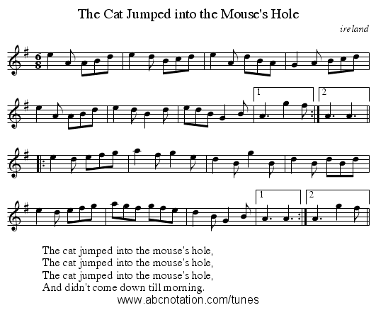 Cat Jumped into the Mouse's Hole, The - staff notation