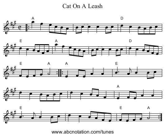 Cat On A Leash - staff notation