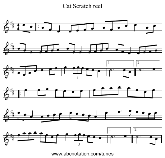 Cat Scratch reel - staff notation