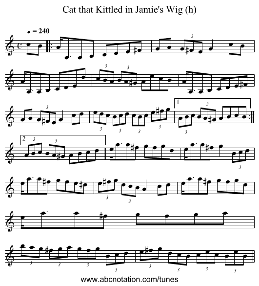 Cat that Kittled in Jamie's Wig (h) - staff notation