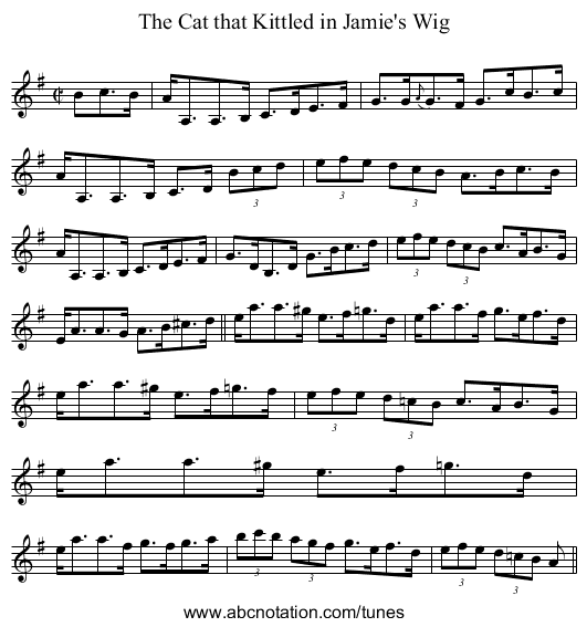 Cat that Kittled in Jamie's Wig, The - staff notation