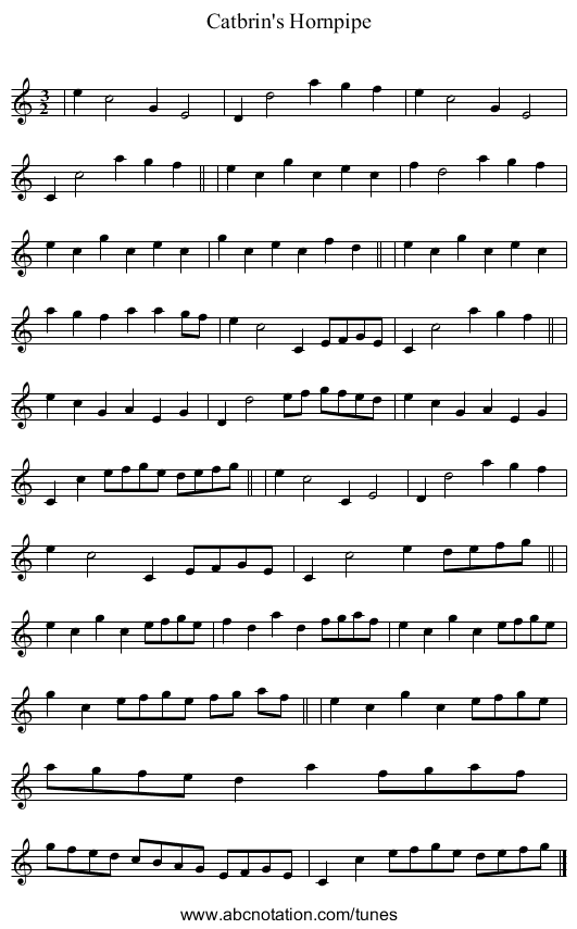 Catbrin's Hornpipe - staff notation