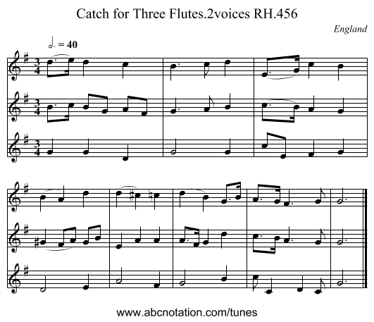 Catch for Three Flutes.2voices RH.456 - staff notation