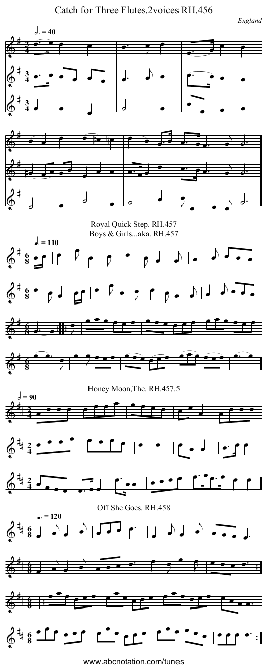 Catch for Three Flutes.2voices RH.456 - staff notation