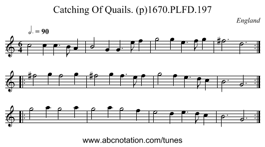Catching Of Quails. (p)1670.PLFD.197 - staff notation