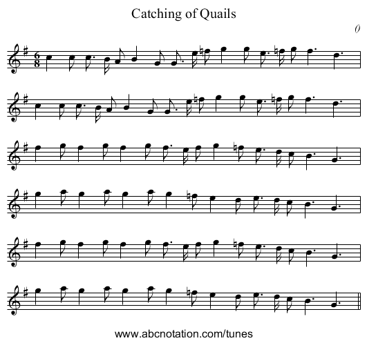 Catching of Quails - staff notation