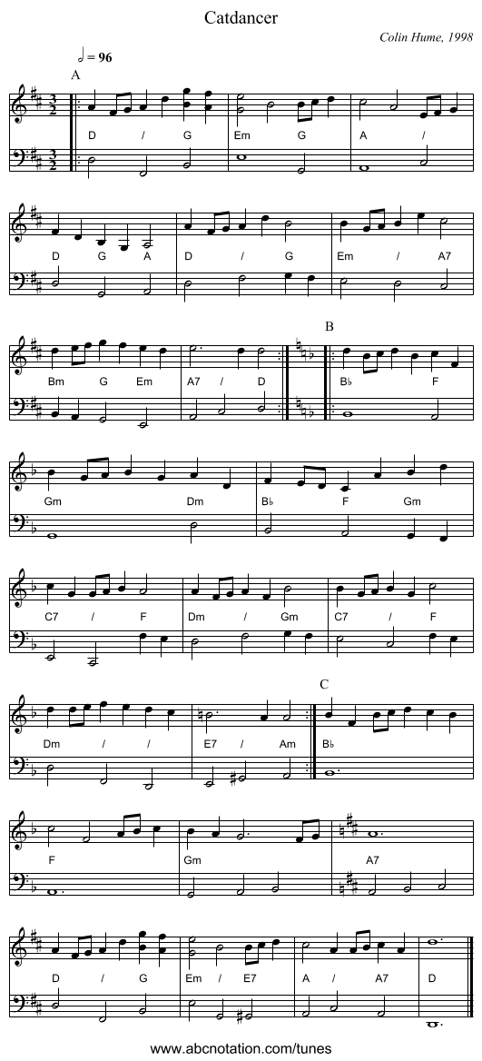 Catdancer - staff notation