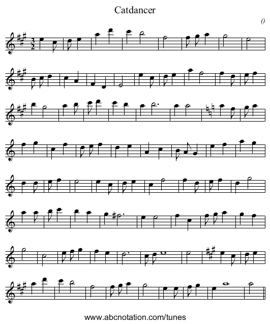 Catdancer - staff notation
