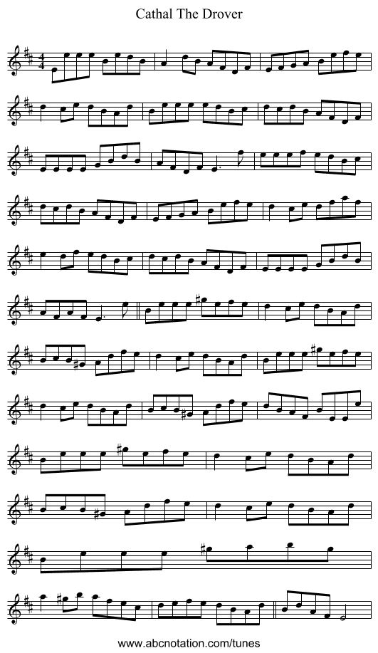 Cathal The Drover - staff notation