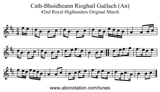 Cath-Bhuidheann Rioghail Gaëlach (An) - staff notation