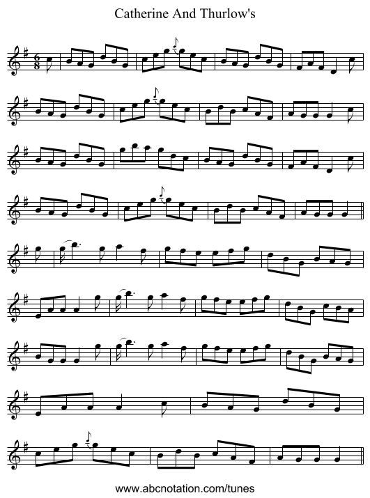 Catherine And Thurlow's - staff notation