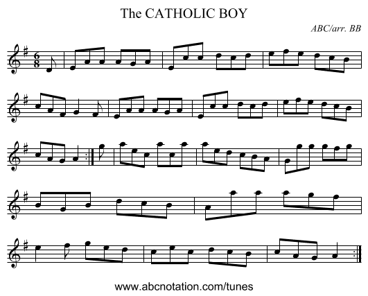 CATHOLIC BOY, The - staff notation