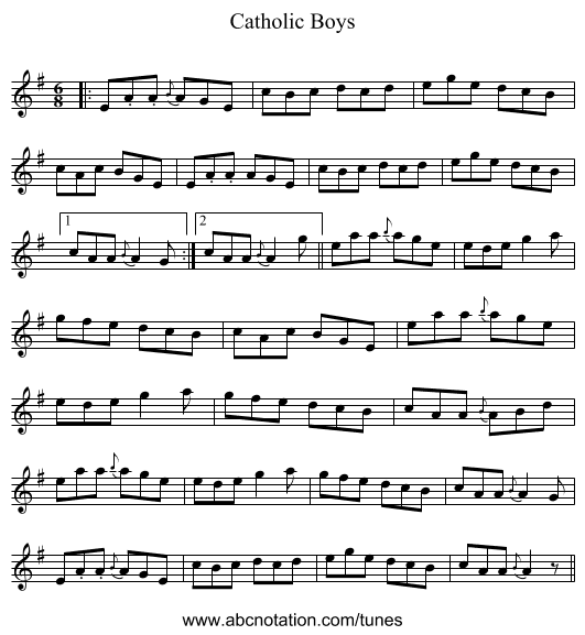 Catholic Boys - staff notation