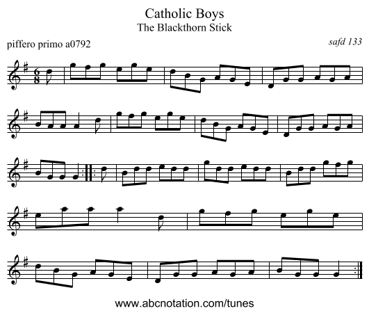 Catholic Boys - staff notation