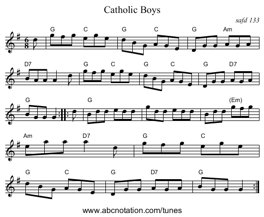 Catholic Boys - staff notation