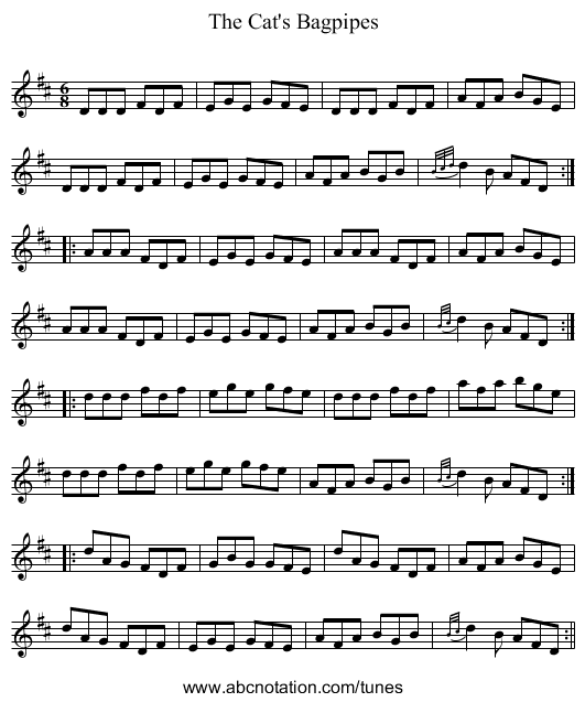 Cat's Bagpipes, The - staff notation