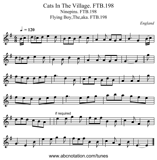 Cats In The Village. FTB.198 - staff notation