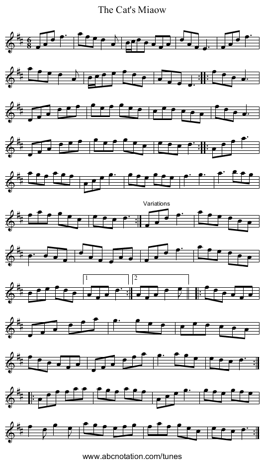 Cat's Miaow, The - staff notation