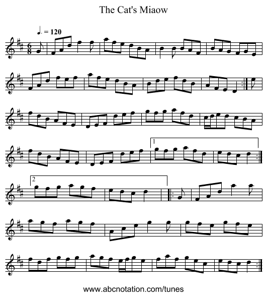 Cat's Miaow, The - staff notation