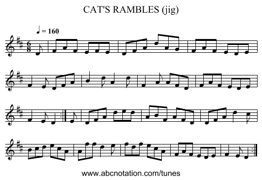 CAT'S RAMBLES (jig) - staff notation