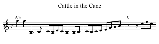 Cattle in the Cane - staff notation