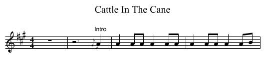 Cattle In The Cane - staff notation