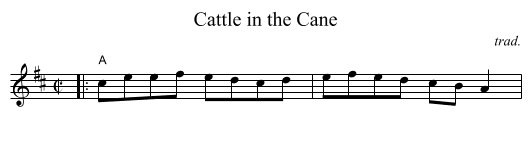 Cattle in the Cane - staff notation