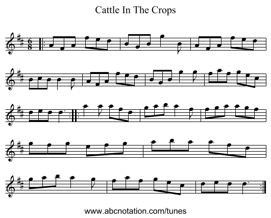 Cattle In The Crops - staff notation