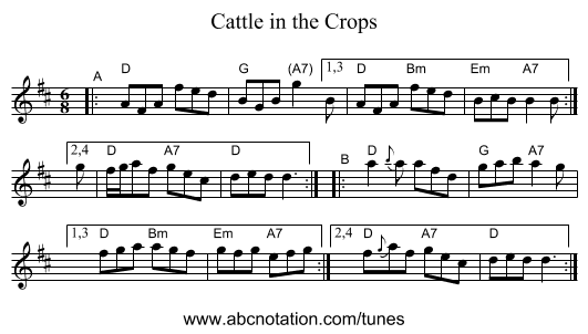 Cattle in the Crops - staff notation