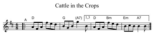 Cattle in the Crops - staff notation