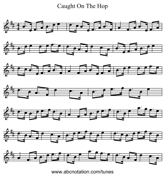 Caught On The Hop - staff notation