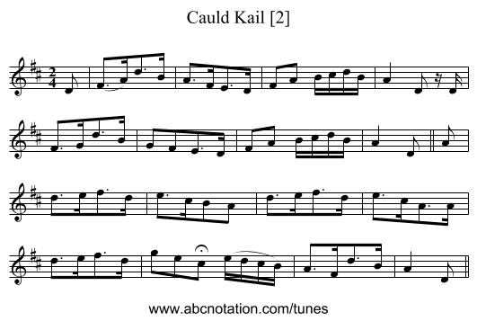 Cauld Kail [2] - staff notation