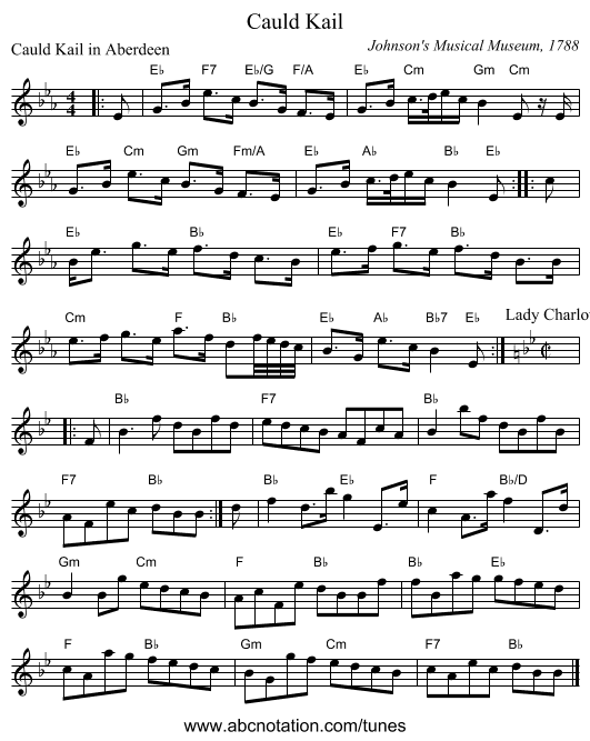 Cauld Kail - staff notation