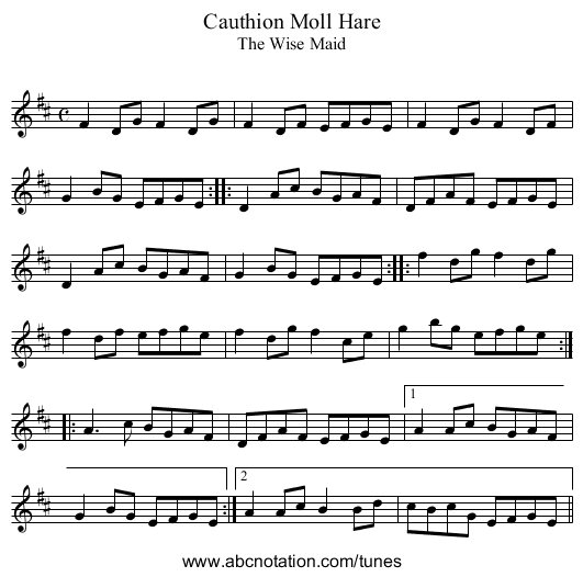 Cauthion Moll Hare - staff notation