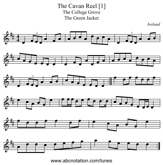 Cavan Reel [1], The - staff notation