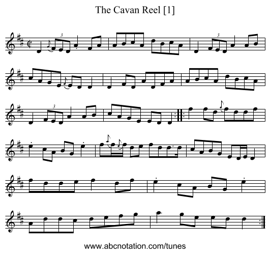 Cavan Reel [1], The - staff notation