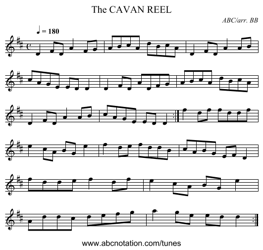 CAVAN REEL, The - staff notation