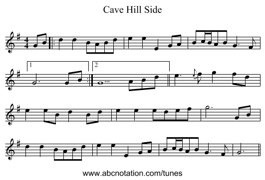 Cave Hill Side - staff notation
