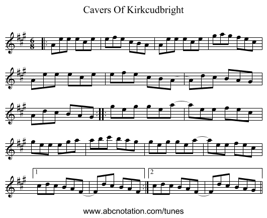 Cavers Of Kirkcudbright - staff notation
