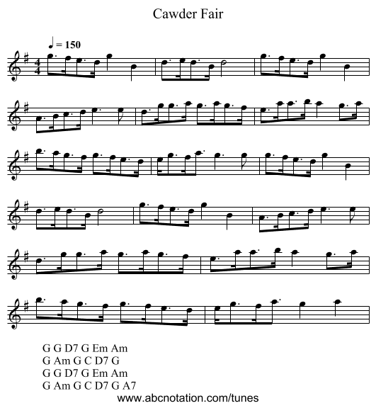 Cawder Fair - staff notation