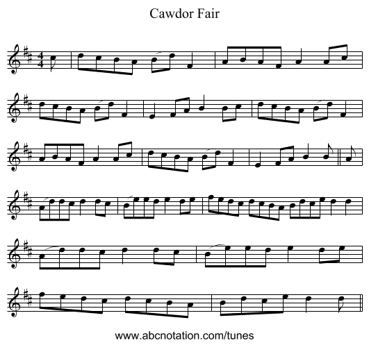 Cawdor Fair - staff notation