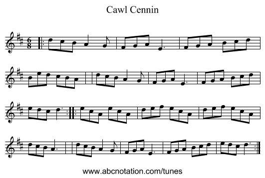 Cawl Cennin - staff notation